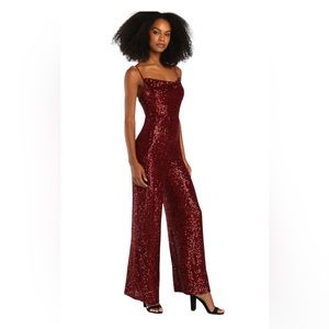 Lulu's Burgundy Sequin Wide-Leg Jumpsuit
